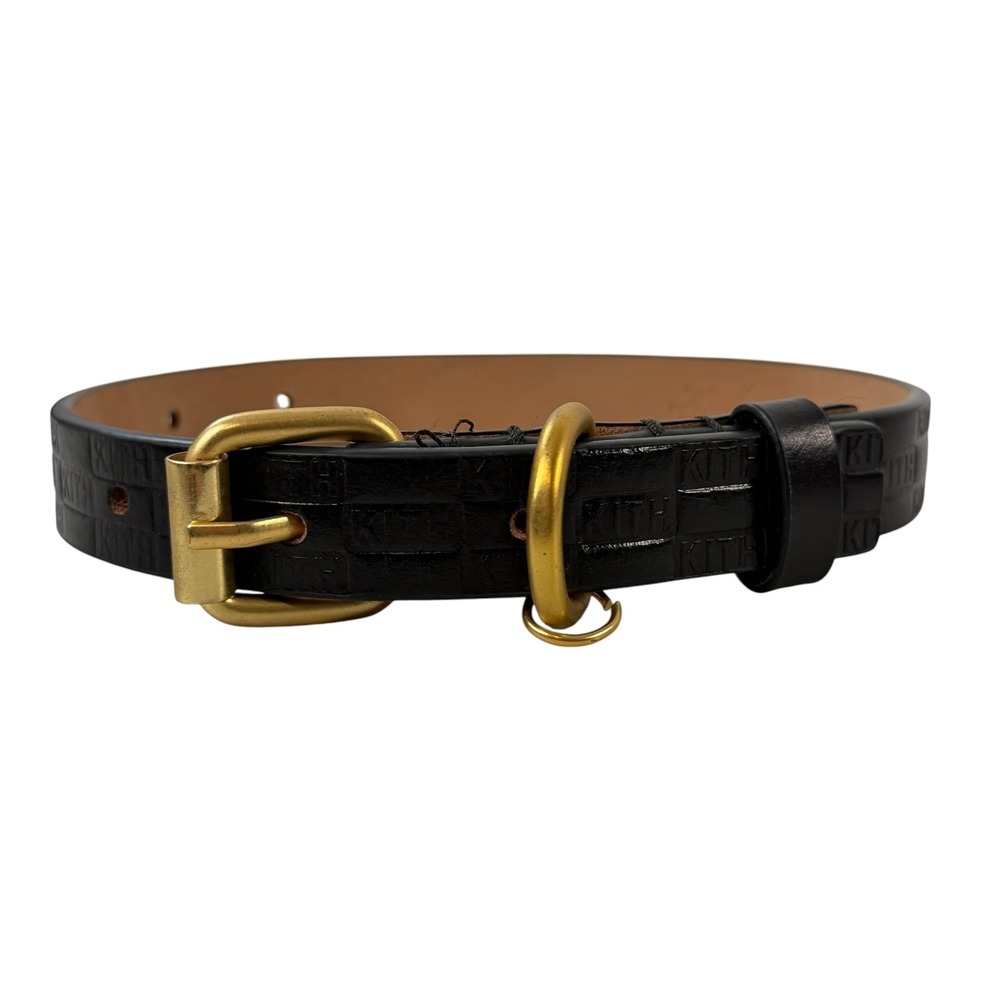 Kith Black Monogram Embossed Genuine Leather Dog Collar Gold Hardware Size L